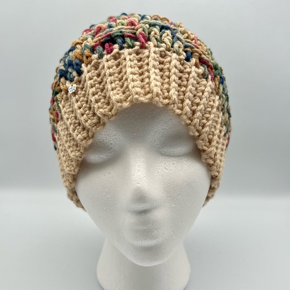 Knit Messy Bun High Ponytail Beanie Hat Basket Weave Multicolor Unlined One Size - Picture 5 of 7